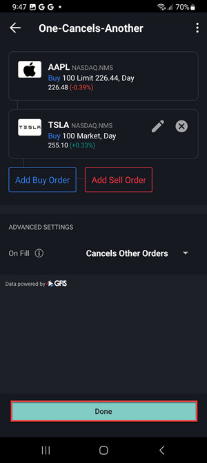 The one cancels another order screen on the Android Phone